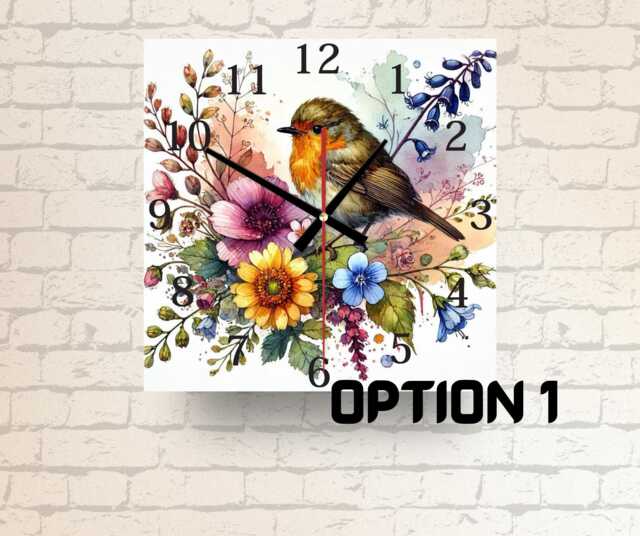 Floral Bird Glass Wall Clock Nature-Inspired Home Decor - image 1