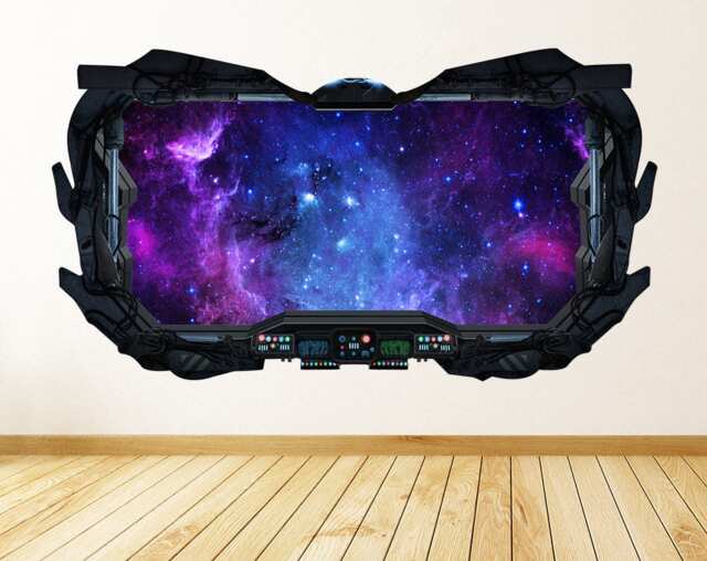 Galaxy View 3D Spaceship Window Wall Decal - Art Peel & Stick Removable & Repositionable