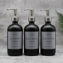 Black Glass Soap Dispenser 500Ml Refillable Bottle With Metal Pump - thumbnail 2