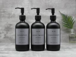 Black Glass Soap Dispenser 500Ml Refillable Bottle With Metal Pump