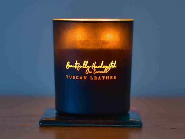 Personalised Tuscan Leather Soy Candle, Handmade in Cornwall - image 1