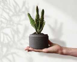 Handmade Geometric Concrete Cactus Pot, Grey Cement Planter For Indoor Plants, Textured Modern Flower Succulent Pot - thumbnail 1