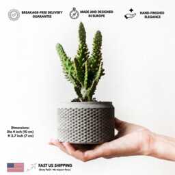 Handmade Geometric Concrete Cactus Pot, Grey Cement Planter For Indoor Plants, Textured Modern Flower Succulent Pot - thumbnail 3