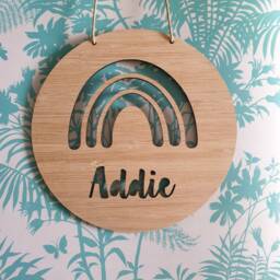 Rainbow Personalised Wooden Wall/Door Hanging-Wall Hanging-Kids Door Sign-Kids Gift-Baby Gift-Lasercut-Plaque-Nursery Decor-Rainbow Baby - thumbnail 2