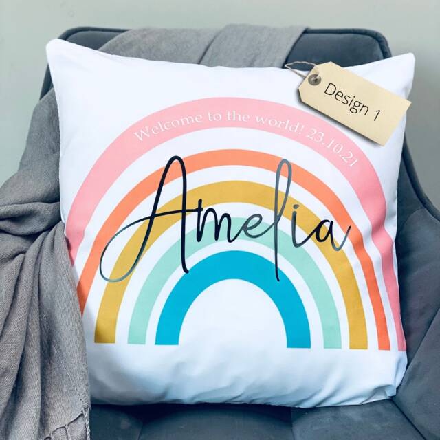 Personalised Rainbow Cushion - Baby Cushion For Kids Bedrooms Home Decor Cushions Nursery New Born Cushions - image 1