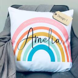 Personalised Rainbow Cushion - Baby Cushion For Kids Bedrooms Home Decor Cushions Nursery New Born Cushions - thumbnail 1