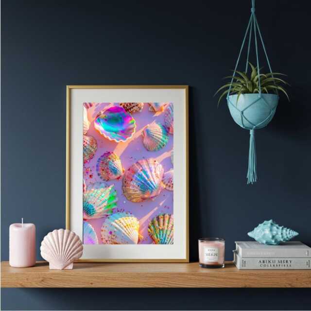 Iridescent Seashell Wall Art - Pastel Mermaidcore Coastal Print Colourful Ocean Decor Bold Beach Vibe Artwork For Modern Homes - image 1