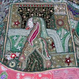 Vintage Patchwork Elephant Wall Hanging Hand-Embroidered Beaded Tapestry - thumbnail 4