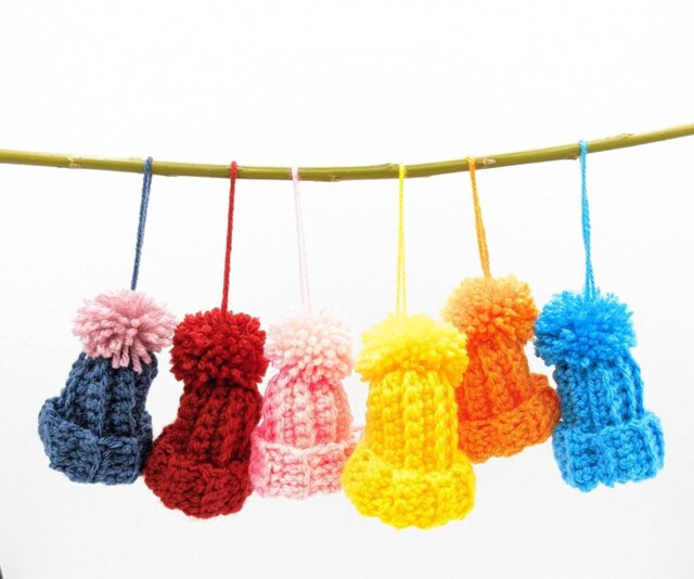 Mini Bobble Hat Handmade Crocheted Christmas Tree Hanging Decoration - image 1