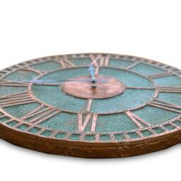 Farmhouse Rustic Wall Clock - Copper Patina Art Minimalist Clock- Metal Hanging Decor Anniversary Gift For Him - thumbnail 3