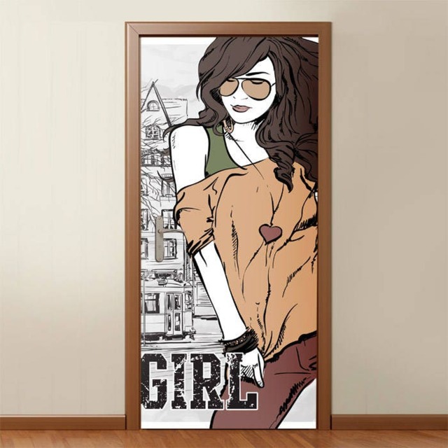 Pop Art Wall Decal, Retro Door Sticker, Decor, Teenage Girl Mural, Room Fashion Cover - image 1