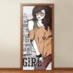 Pop Art Wall Decal, Retro Door Sticker, Decor, Teenage Girl Mural, Room Fashion Cover - thumbnail 1