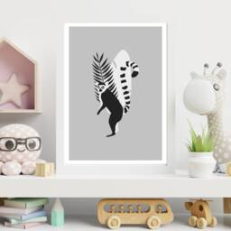 Monochrome Lemur - Animal Print Modern Poster Home Decor Gift Bespoke A5 A4 A3 Framed - thumbnail 3