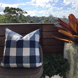 Buffalo Check Outdoor Pillow Cover Turquoise & Navy Coastal Cushion - thumbnail 3