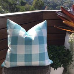 Buffalo Check Outdoor Pillow Cover Turquoise & Navy Coastal Cushion - thumbnail 2