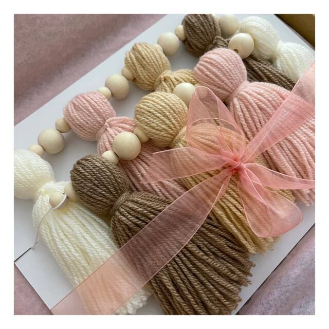 Tassel Garland - Custom Nursery Decor Bunting Wall Hanging Boho Yarn Pink Shelf - image 1