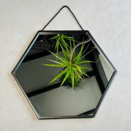 Hexagonal Black Mirror - Trendy Home Decor Industrial Wall Hanging Mirror Hexagon Matt Black Large Size Solid Metal Chain - thumbnail 4