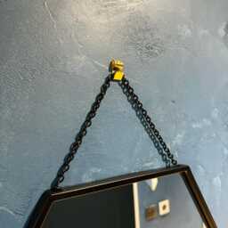 Hexagonal Black Mirror - Trendy Home Decor Industrial Wall Hanging Mirror Hexagon Matt Black Large Size Solid Metal Chain - thumbnail 3