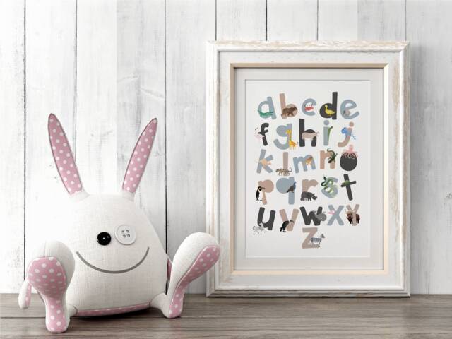 Alphabet Animal Print, Phonics Kids Room Educational Prints, Lowercase Alphabet - A5-A3 Paper Sizes Available - image 1