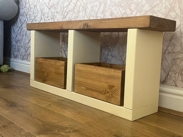 Solid Wooden Chunky Bench Seat Storage Unit Table - image 1