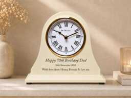 70Th Birthday Gift Personalised Engraved Men's Or Women's Wooden Beige Mantel Clock 70 Years Ideas For Mum Dad Nan Grandad Mom Etc
