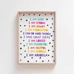 Girls Affirmation Print, Teal & Pink Bedroom Decor, I Am Nursery Prints, Playroom Wall Art, Positive Prints - thumbnail 2