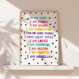 Girls Affirmation Print, Teal & Pink Bedroom Decor, I Am Nursery Prints, Playroom Wall Art, Positive Prints - thumbnail 1