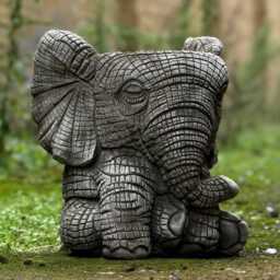 Elephant Planter Concrete Figurine Trunk Down Garden Pot Cement Animal Decoration Unique Elephant Vase Ornament Lover Gift - thumbnail 2