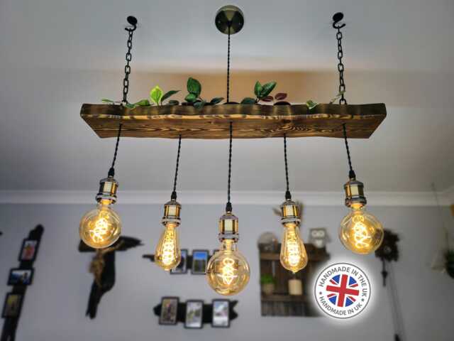 Rustic Wooden Chandelier - Beam Pendant Ceiling Light For Kitchen Island & Dining Table - image 1