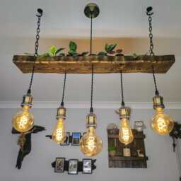 Rustic Wooden Chandelier - Beam Pendant Ceiling Light For Kitchen Island & Dining Table - thumbnail 2