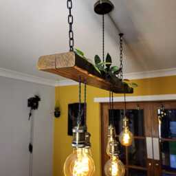 Rustic Wooden Chandelier - Beam Pendant Ceiling Light For Kitchen Island & Dining Table - thumbnail 3
