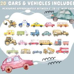 Cars & Trucks Wall Decals Nursery Decor Removable Stickers Set Decal Home Art Vinyl Mural Kids Room Interior Design - thumbnail 2