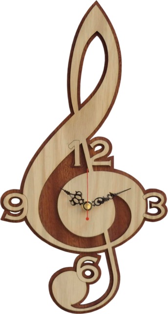 Treble Clef Clock in Wood - Music - image 1