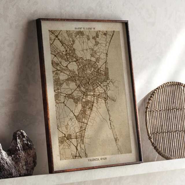 Valencia, Valencian Community Map - Vintage Beige Detailed Print Spain Travel Gift - image 1