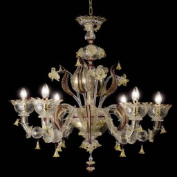 Murano Chandelier 6 Lights Crystal Gold Ruby Visconti - thumbnail 2