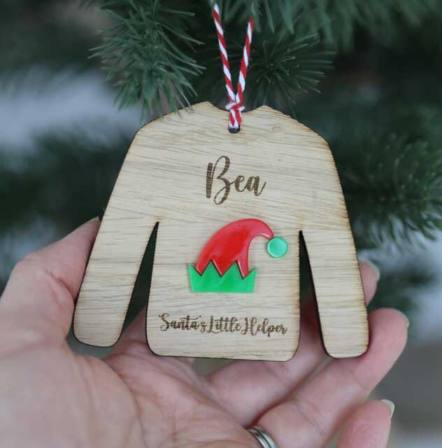Personalised Wooden Christmas Jumper Ornament - Elf Decoration - image 1