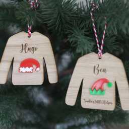 Personalised Wooden Christmas Jumper Ornament - Elf Decoration - thumbnail 3