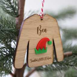Personalised Wooden Christmas Jumper Ornament - Elf Decoration - thumbnail 2