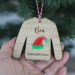 Personalised Wooden Christmas Jumper Ornament - Elf Decoration - thumbnail 1