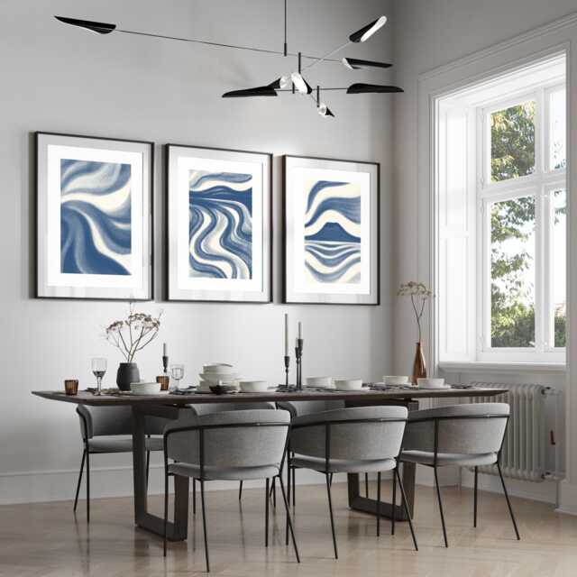 Set Of 3, Geometric Abstract Art, Blue Neutral Beige, Living Room Wall Art Poster Prints Home Decor, A5, A4, A3 A2 A1 Sizes, Fast Delivery - image 1