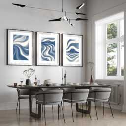 Set Of 3, Geometric Abstract Art, Blue Neutral Beige, Living Room Wall Art Poster Prints Home Decor, A5, A4, A3 A2 A1 Sizes, Fast Delivery - thumbnail 1