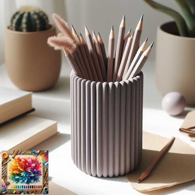 Ribbed Desk Organizer Modern Pen & Pencil Holder, Customisable Colors - image 1