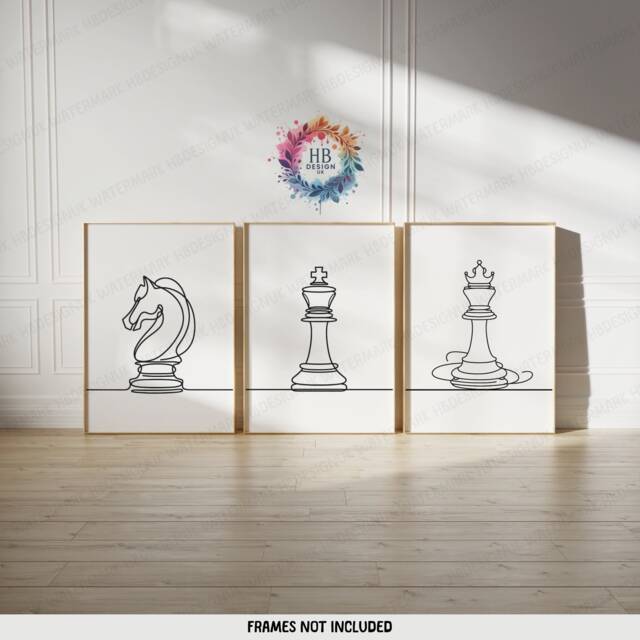 Minimalist Chess Wall Art - Set Of 3 Boho Prints - Player Gift Line Drawing Print Home Decor Lover Poster - image 1