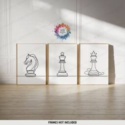Minimalist Chess Wall Art - Set Of 3 Boho Prints - Player Gift Line Drawing Print Home Decor Lover Poster - thumbnail 1