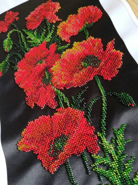 Finished Embroidred Picture Red Poppy Flowers Greek Motifs Wall Decor Mother's Day Gift - image 1
