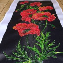 Finished Embroidred Picture Red Poppy Flowers Greek Motifs Wall Decor Mother's Day Gift - thumbnail 3