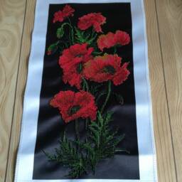 Finished Embroidred Picture Red Poppy Flowers Greek Motifs Wall Decor Mother's Day Gift - thumbnail 4