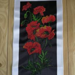 Finished Embroidred Picture Red Poppy Flowers Greek Motifs Wall Decor Mother's Day Gift - thumbnail 2