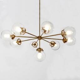 Gorgeous Mid Century Sputnik Helio Chandelier Light Fixture , Large Modern Handmade Brass Glass Globe Low Ceiling Lamp 9 - thumbnail 2