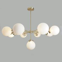 Gorgeous Mid Century Sputnik Helio Chandelier Light Fixture , Large Modern Handmade Brass Glass Globe Low Ceiling Lamp 9 - thumbnail 3